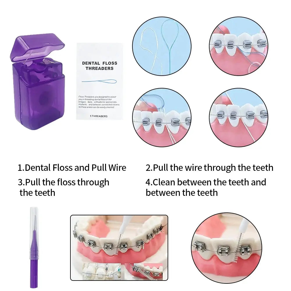 8Pcs/set Orthodontic Dental Care Brush Kit Teeth Cleaning Braces Toothbrush with Interdental Brush Floss Thread Wax Travel Kit - Nova Trendz