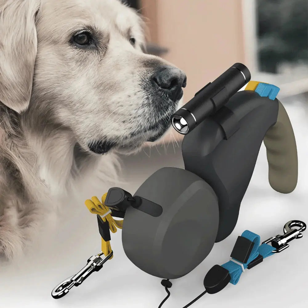 For 2 Dogs Walking Pet Traction Rope Belt Retractable Adjustable Double with Light Dual Dog Rope Leash Rotation Pet Rope Nova Trendz