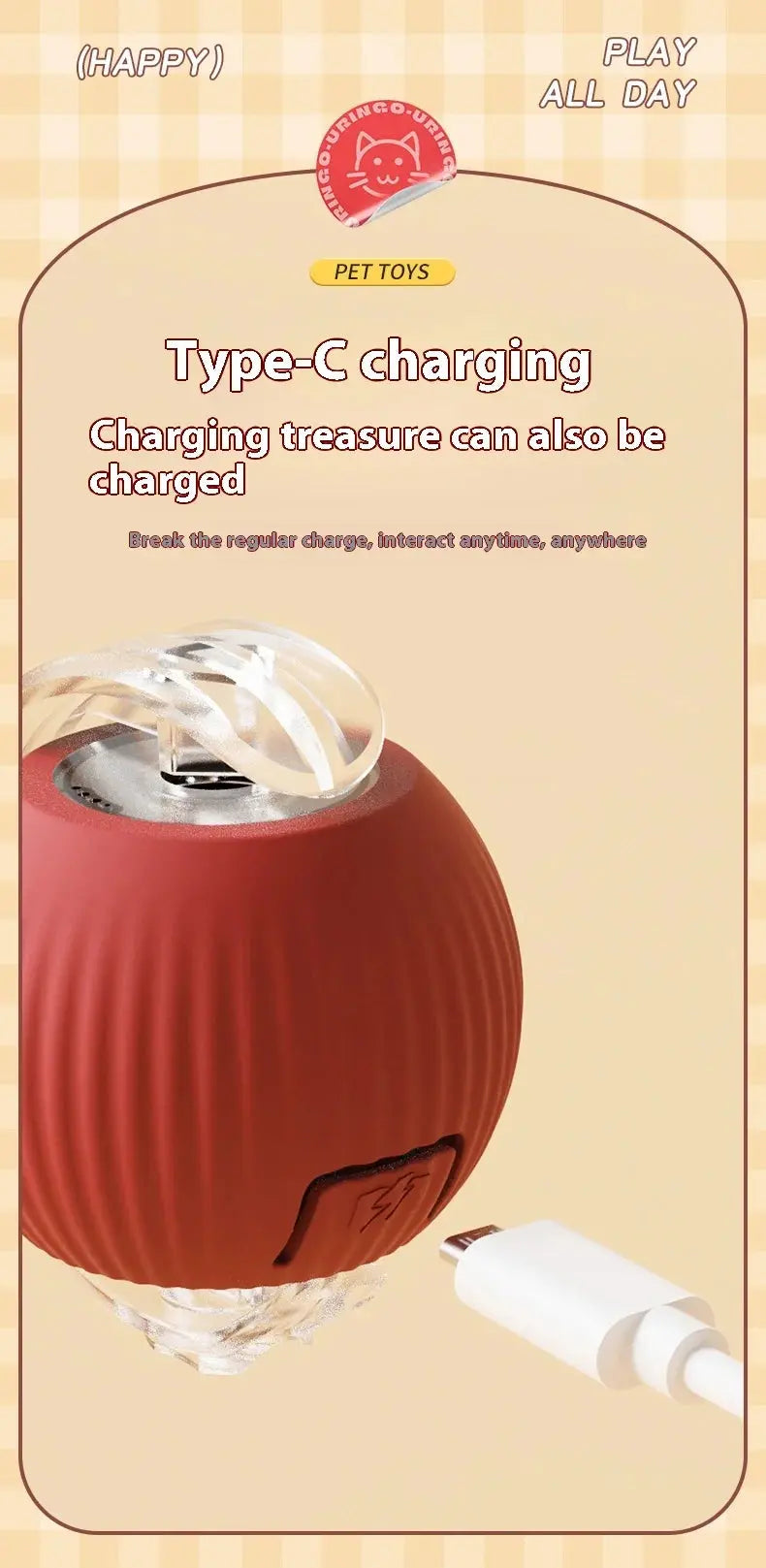 Cat Interactive Ball Toys Automatic Rolling Ball Faux Tail Rechargeable Smart Pet Electric Toy Dog Cat Training Imitate Mouse - Nova Trendz