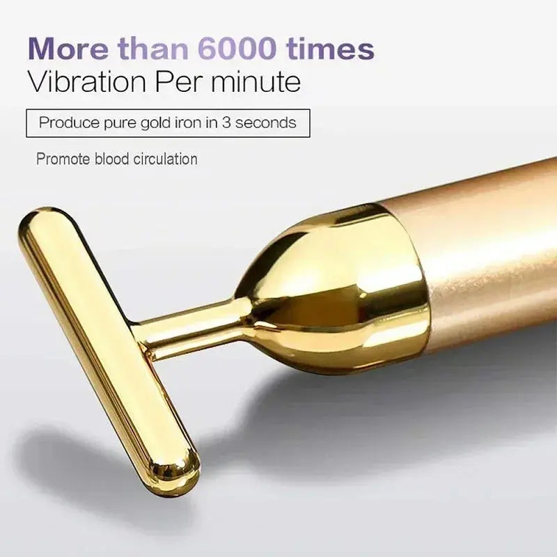 24K Gold Beauty Bar Face Massager Electric Vibrating Rose Quartz 3D Roller Face Lifting Body Facial Gua Sha Jade Roller Nova Trendz