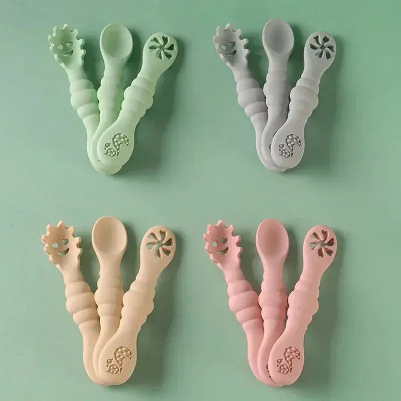 3PCS Silicone Spoon Fork For Baby Utensils Set Feeding Food Toddler Learn To Eat Training Soft Fork Cutlery Children's Tableware Nova Trendz