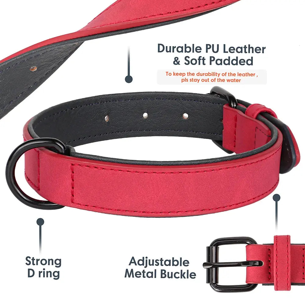 PU Leather Dog Collar Soft Padded Dog Collars Necklace Adjustable Pet Necklace For Small Medium Large Dogs Pitbull Labrador Pug Nova Trendz