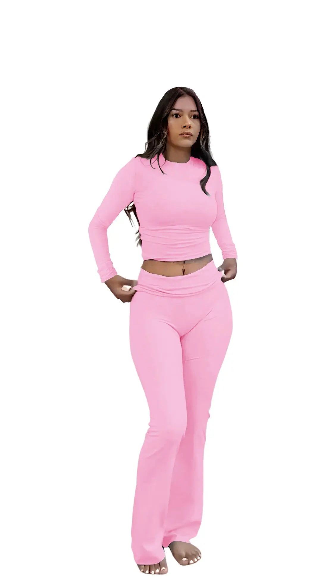 Women's Yoga Two-Piece Set Long-Sleeve Wide-Leg Activewear Set Casual Home Yoga Set Coordinated Set Nova Trendz