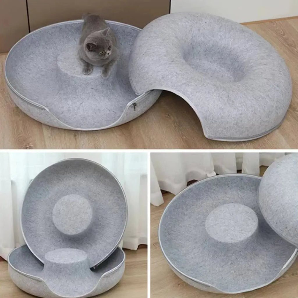 Felt Donut Bed for Cats House With Breather Hole Dog Bed Interactive Play Toys for Cats to Hide 2 in 1 Tunnel for Cats Bed - Nova Trendz