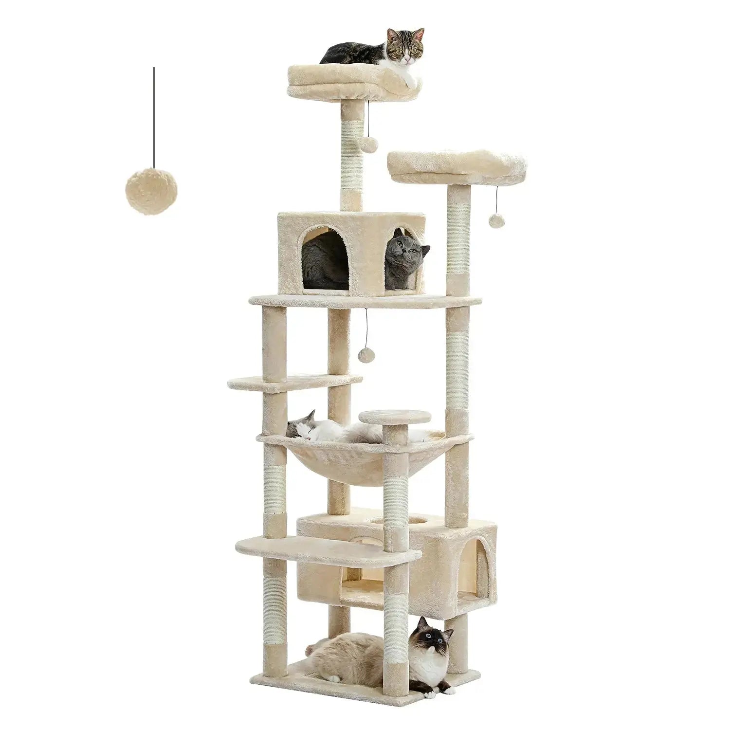 184cm Large Cat Tree and Tower for Indoor Cats With Sisal-Covered Scratching Posts Spacious Hammock Padded Perches and Condos Nova Trendz