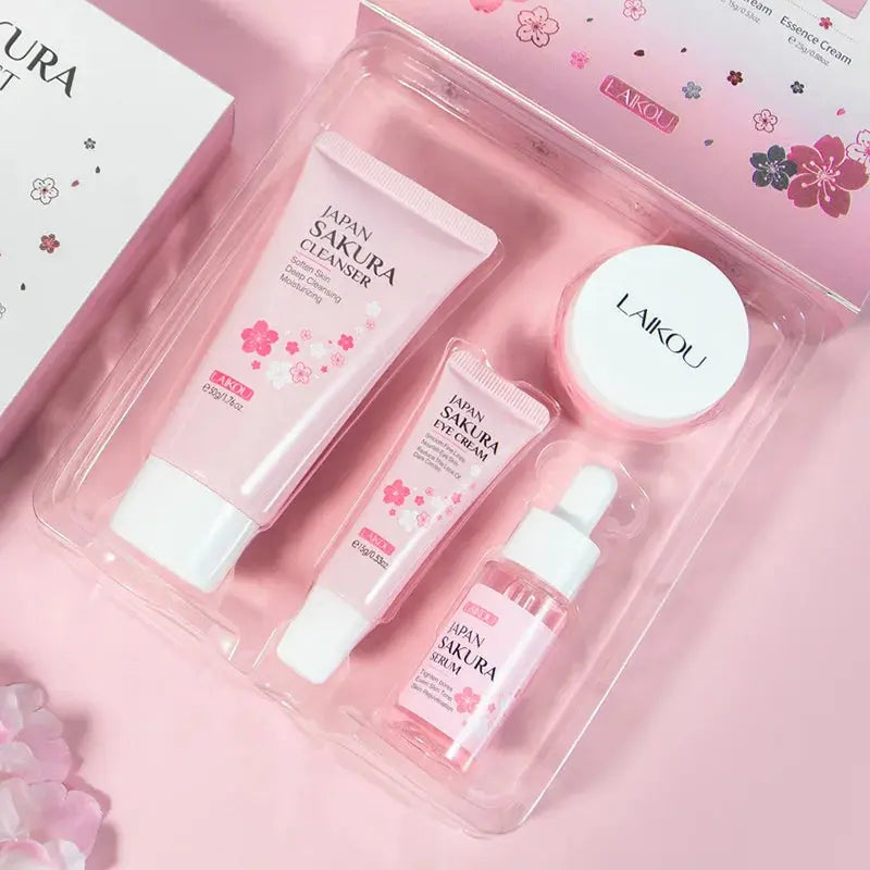 LAIKOU Sakura Skin Care Sets Facial Cleanser Eye Creams Face Cream Serum Lotion Toner Brightening Moisturizing Face Care Kit Nova Trendz