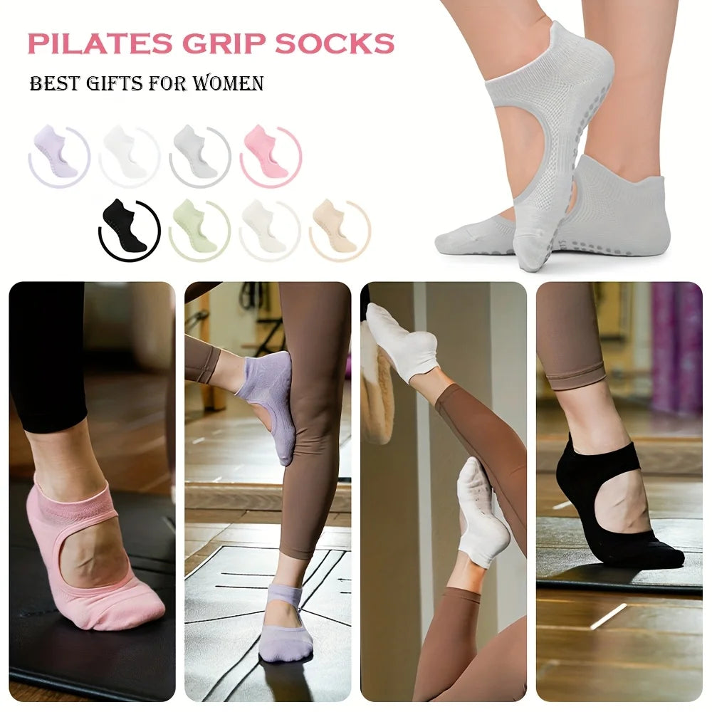 2 Pairs Non-Slip Pilates Socks for Women, Grippy Open-Top Yoga Socks, Breathable Barre Dance Athletic Socks Nova Trendz