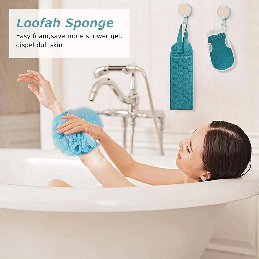 Exfoliating Body Scrubber Set - Includes Back Scrubber, Bath Glove And Shower Bath Sponge Loofah Nova Trendz