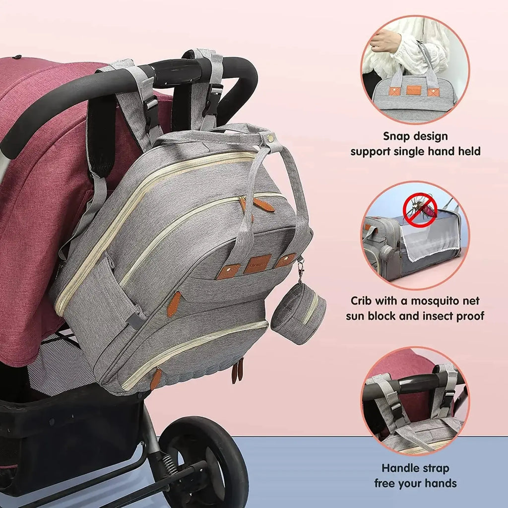 3 In 1 Diaper Bag Backpack Foldable Baby Bed Waterproof Travel Bag with USB Charge Diaper Bag Backpack with Changing Bed 3 types Nova Trendz
