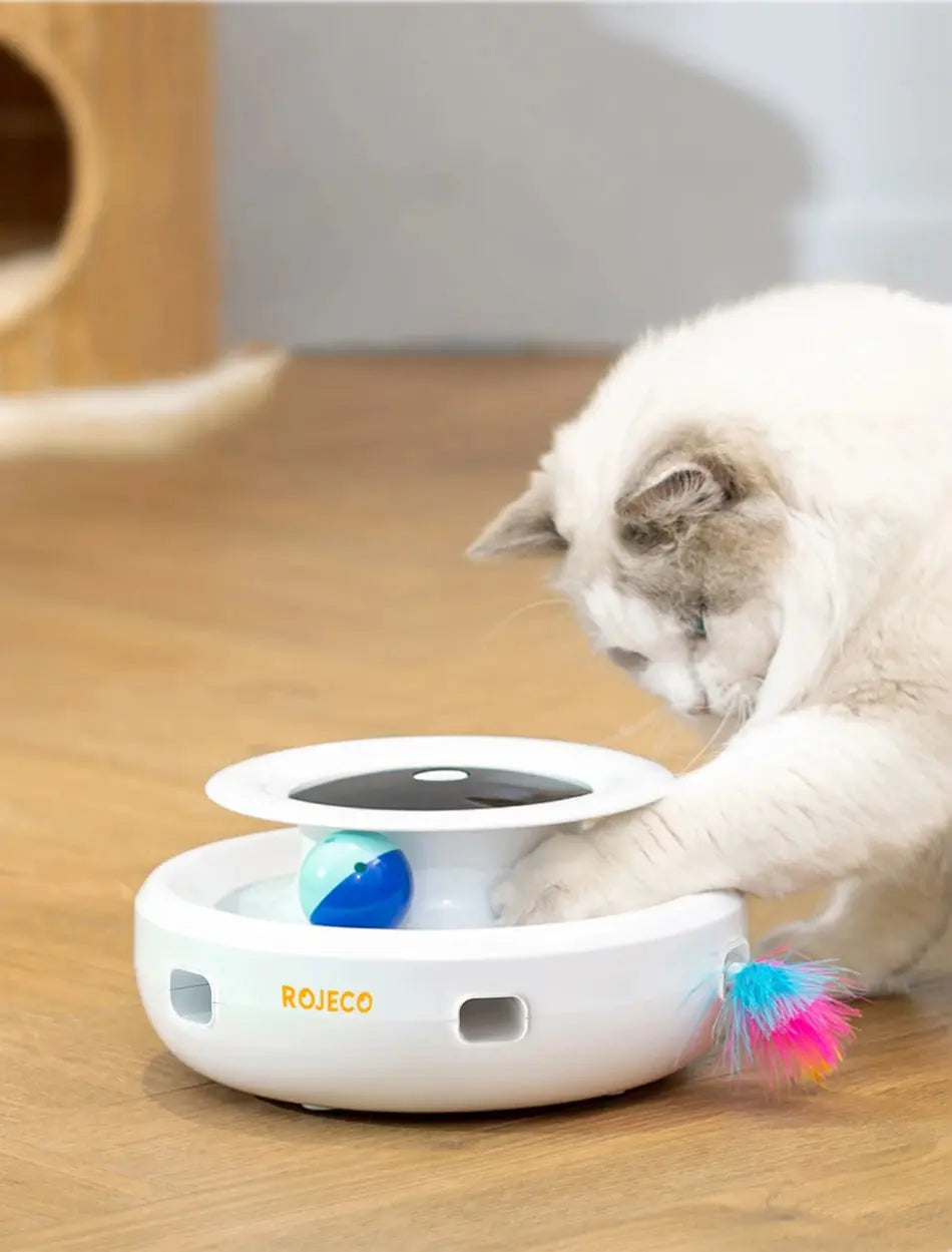 ROJECO 2 in 1 Smart Cat Toys Automatic Feather Fun Ball Toy Set For Cat Dog 5 Modes Electronic Interactive Pet Toy Accessories - Nova Trendz