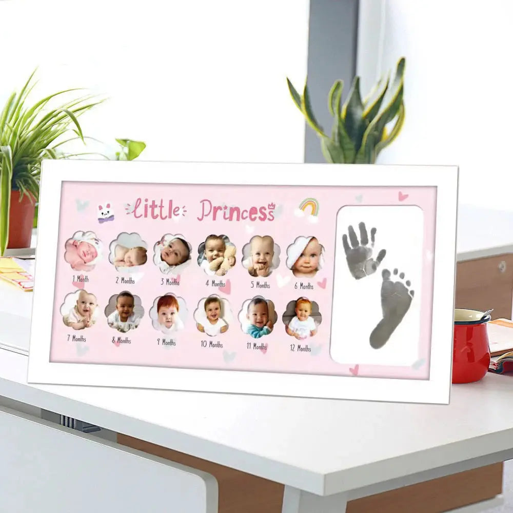 Ylsteed Baby Keepsake Frame 0-12 Months Milestone Pictures Hand Foot Print Ink Photo Frame Souvenirs Infant Growing Memory Gift Nova Trendz