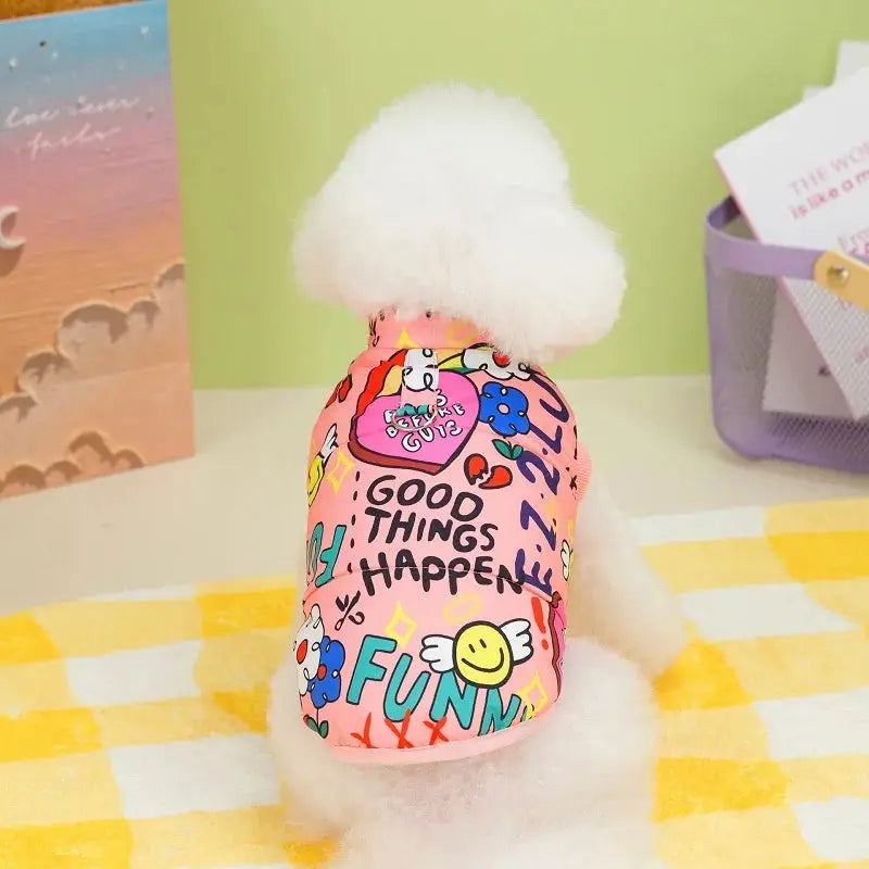 Winter Dog Vest Dopamine Graffiti Print Warm Windproof Outdoor Pet Jacket Fashion Chihuahua Yorkshire Clothes Pet Apparel - Nova Trendz