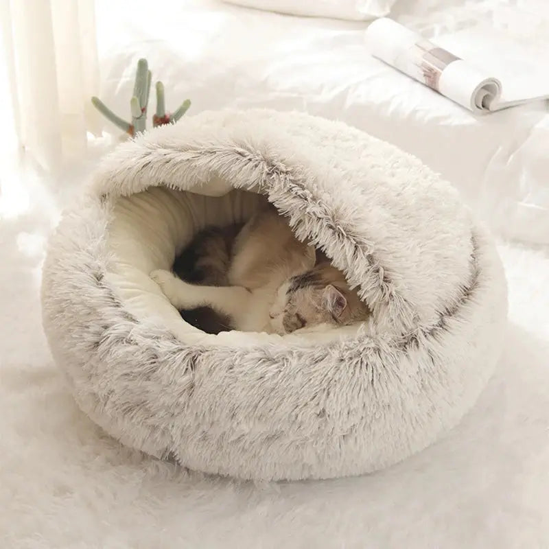 Soft Plush Pet Bed with Cover Round Cat Bed Pet Mattress Warm   Cat Dog  Sleeping Nest Cave for Small Dogs kitten - Nova Trendz