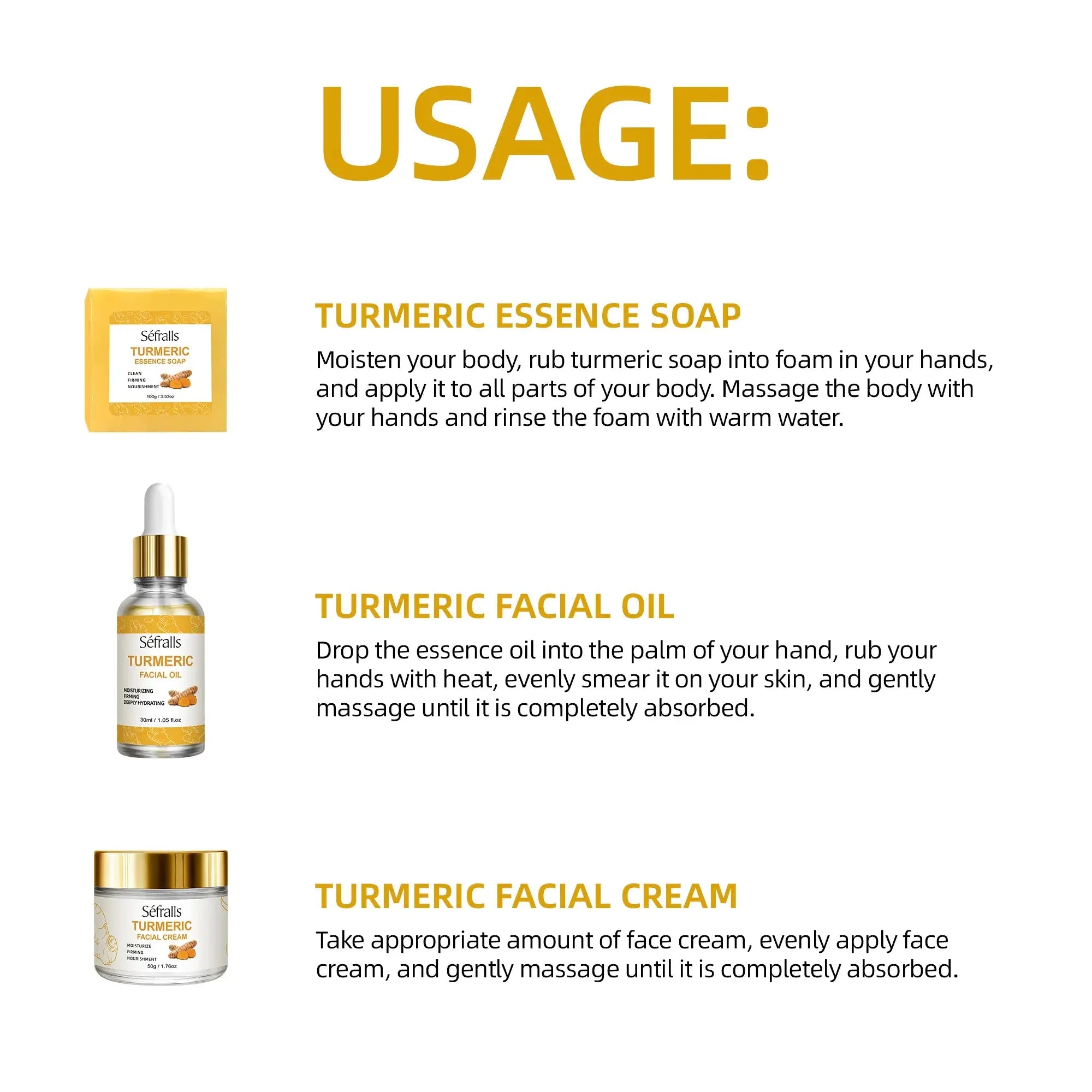 Séfralls Turmeric Skincare Set for All Skin TypesFirming moisturising deep cleansing anti-wrinkle nourishing blemish reduction Nova Trendz