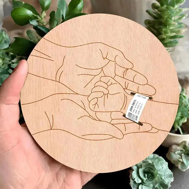 Wooden baby birth hospital bracelet commemorative plaque, circular carved newborn collection plaque Nova Trendz