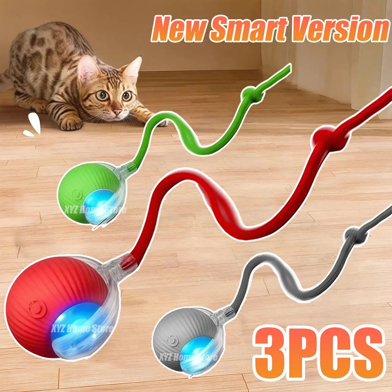New Cat Interactive Ball Toy Automatic Rolling Ball Faux Tail Rechargeable Smart Pet Electric Toy Dog Cat Training Imitate Mouse - Nova Trendz