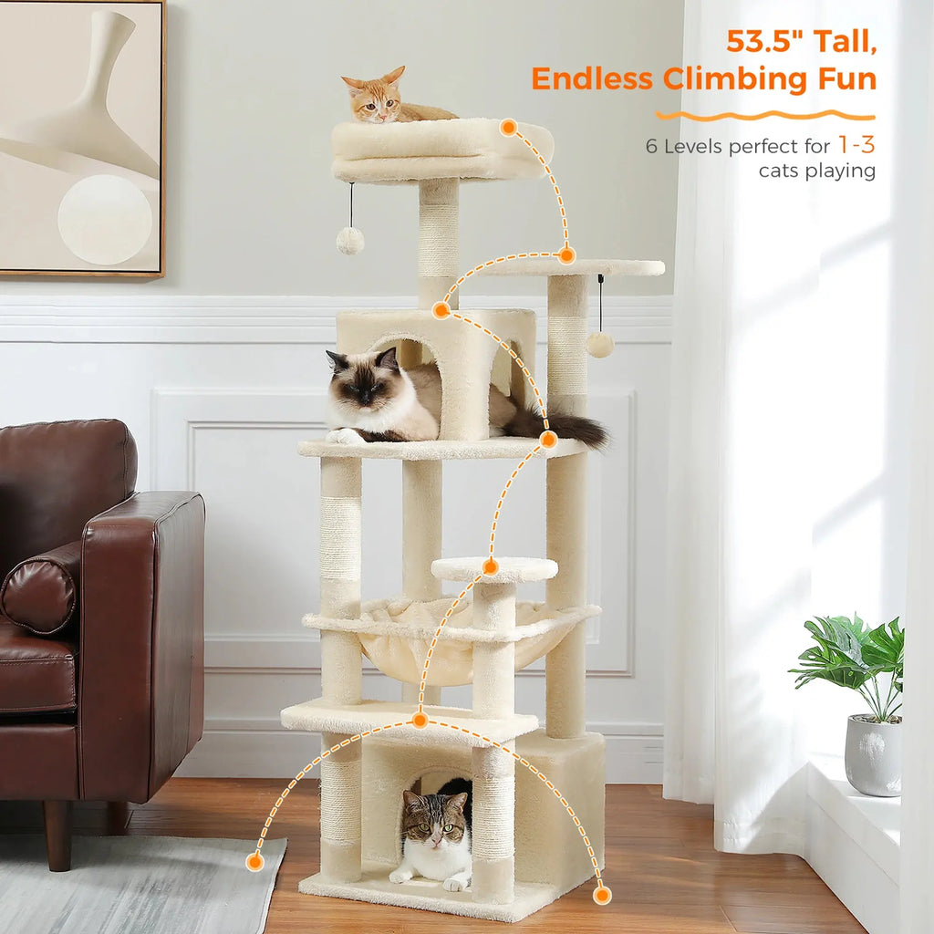 184cm Large Cat Tree and Tower for Indoor Cats With Sisal-Covered Scratching Posts Spacious Hammock Padded Perches and Condos Nova Trendz