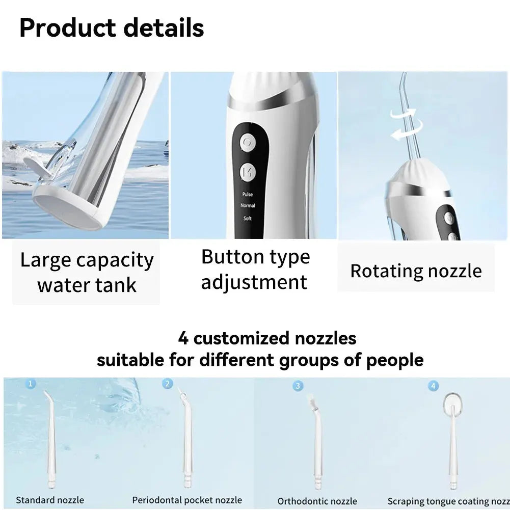 Oral Irrigator 3 Cleaning Modes Portable Rechargeable Waterproof  IP65 Dental Water FlosserTeeth Whitening Jet Floss 200ML Nova Trendz