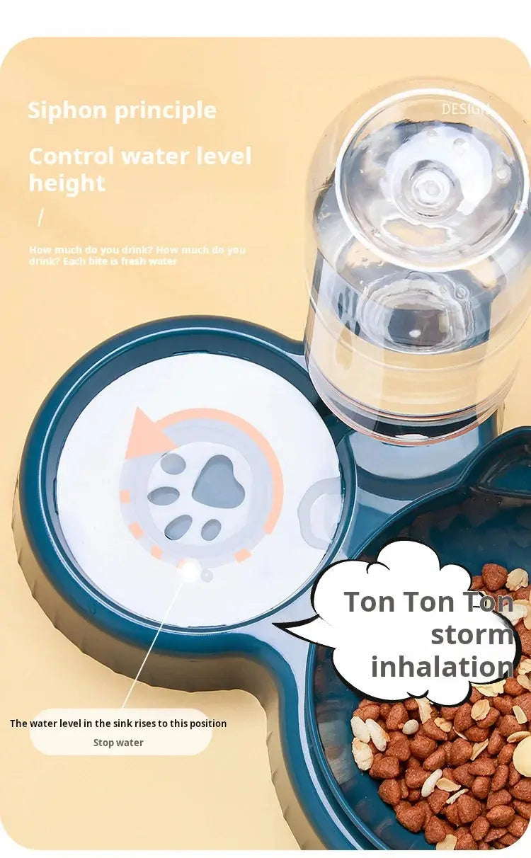 Pet Bowls With Water Feeder, 3 In 1 Ear Design Tilted Cat Water And Food Bowl Set With Gravity Water Bottle For Neck Protection - Nova Trendz