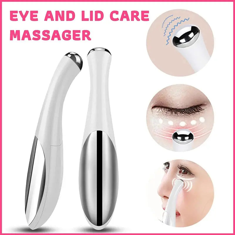 Electric Eye Massager Vibration Wrinkle Anti-Ageing Eye Massage Dark Circle Removal Beauty Face Eye Care Pen Pink and White Nova Trendz