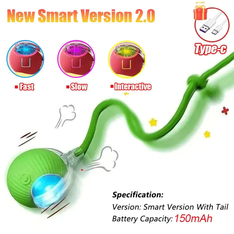 New Cat Interactive Ball Toy Automatic Rolling Ball Faux Tail Rechargeable Smart Pet Electric Toy Dog Cat Training Imitate Mouse - Nova Trendz