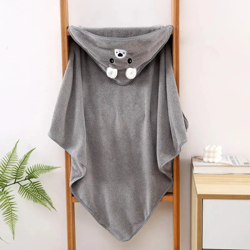 Hooded Coral Velvet Baby Bath Towel Cartoon Baby Elephant Wrap Blanket Super Absorbent Warm Bathrobe Newborn Baby Bath Towel Nova Trendz