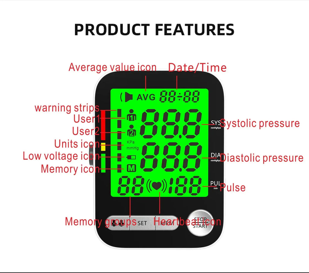 High Accurate Blood Pressure Monitor Digital Sphygmomanometer Bp Monitors Electronic Tonometer Arm Cuff Talking BPM Tensiometer Nova Trendz