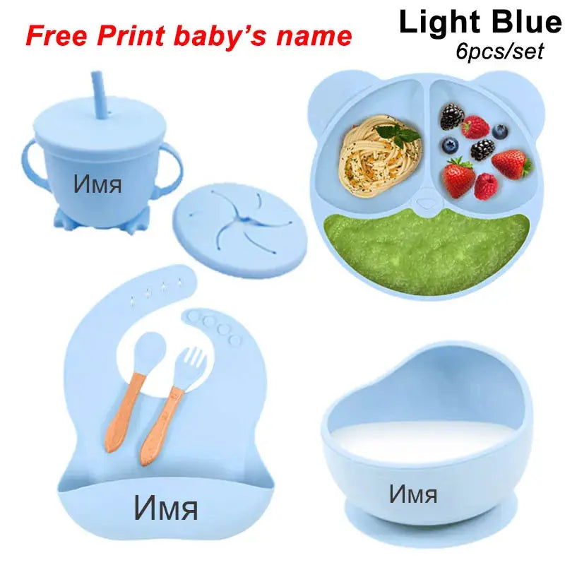 Personalized Name Tableware For Kids Silicone Suction Cup Plate Bowl Baby Feeding Set Children Dinner Dishes Bowl Spoon Cup Nova Trendz