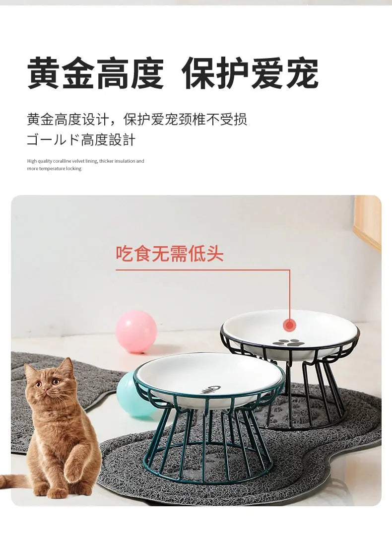Ceramic For Dog Cat Puppy Kitten Elevated Cat Feeder Drinker Pet Feeder Bowl Pet Supplies Cat Food Bowl Water Feeder Container Nova Trendz