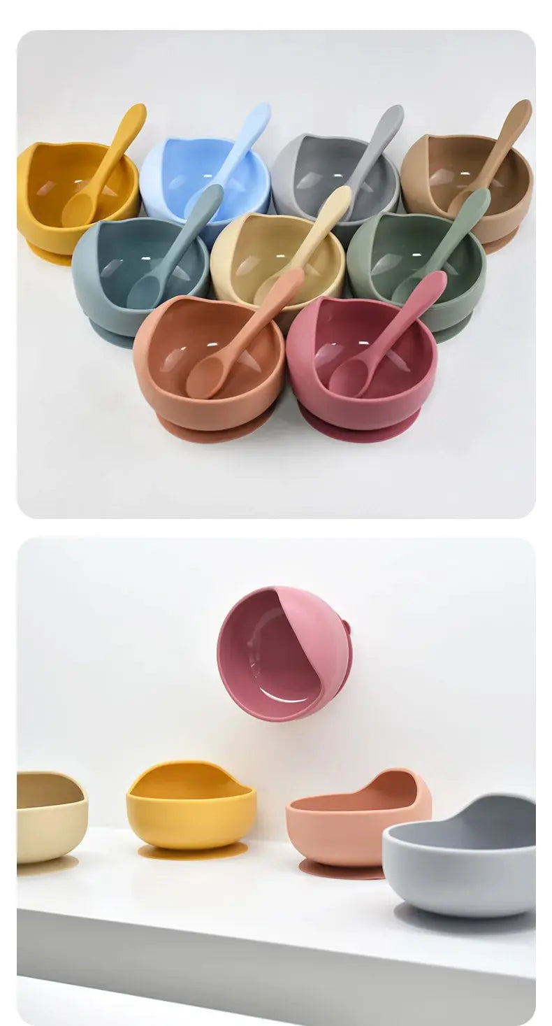 Silicone Baby Bowl Self feeding Training Snail Bowl Infant Anti Drop Sucker Set With Spoon Set Children's Feeding Tableware Nova Trendz