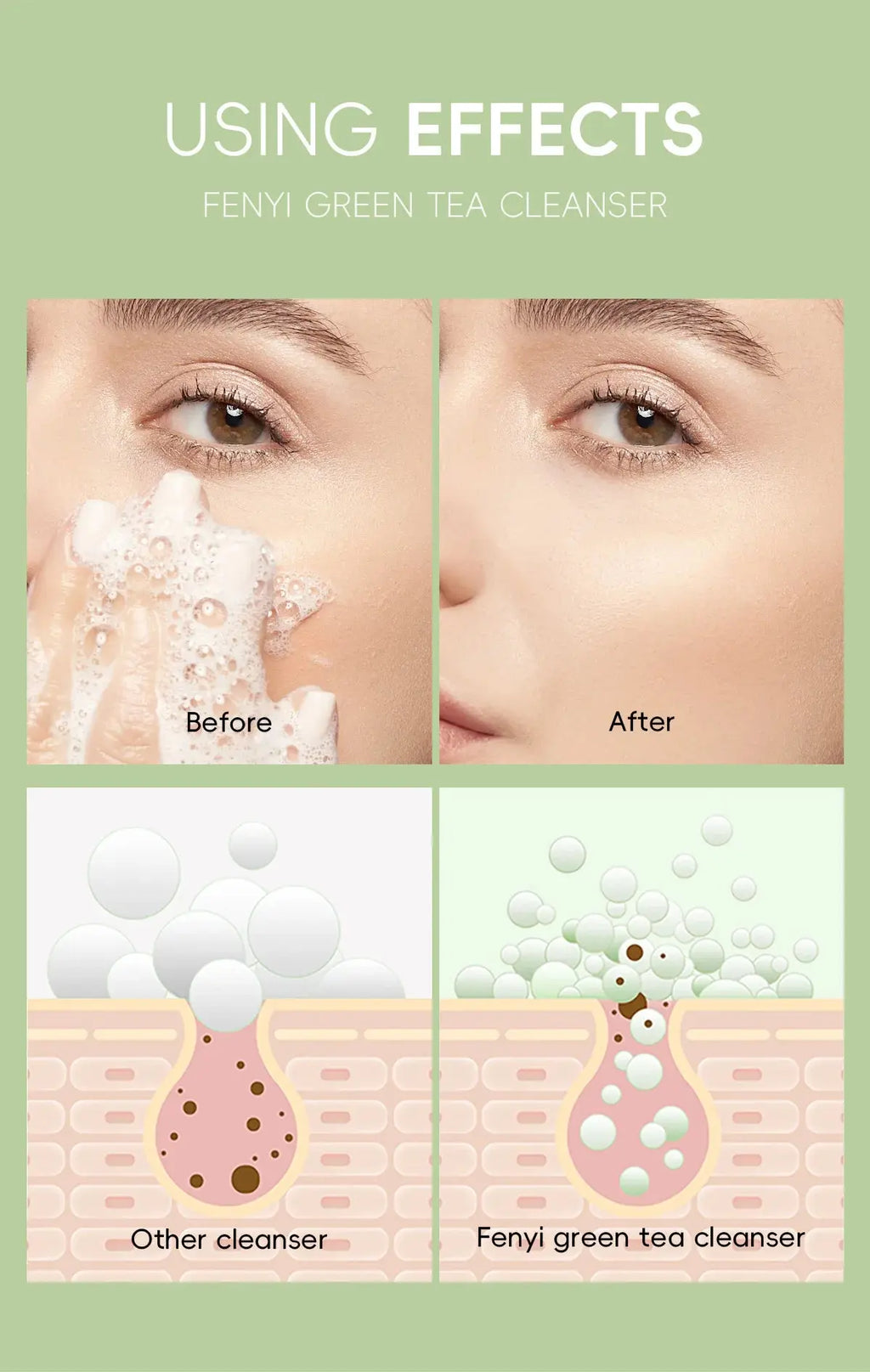 Green Tea Facial Cleanser 50g Skin Deep Cleansing Moisturizing Blackhead Removal Skincare Face Wash Foam Face Cleanser Skin Care - Nova Trendz