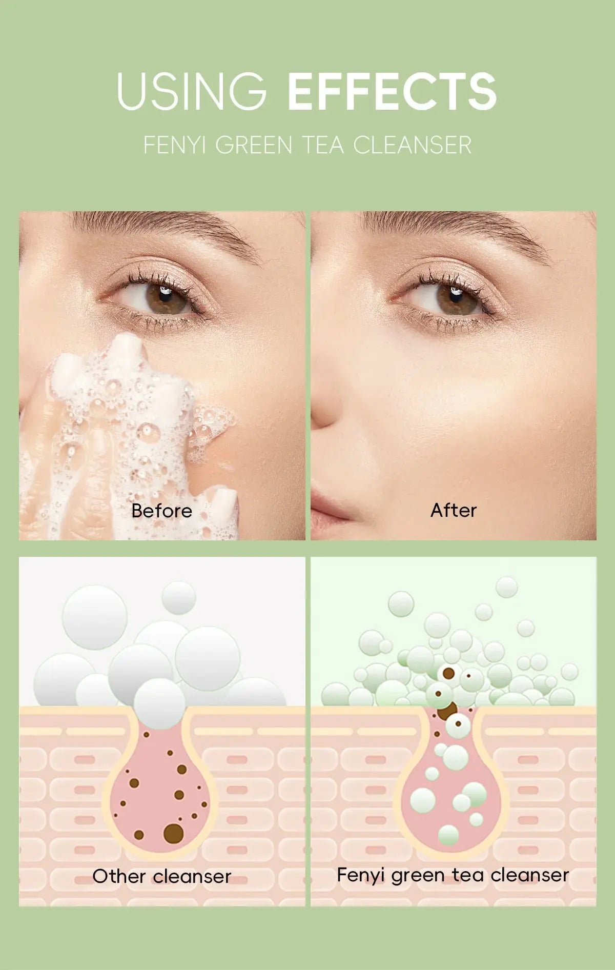 Green Tea Facial Cleanser 50g Skin Deep Cleansing Moisturizing Blackhead Removal Skincare Face Wash Foam Face Cleanser Skin Care - Nova Trendz