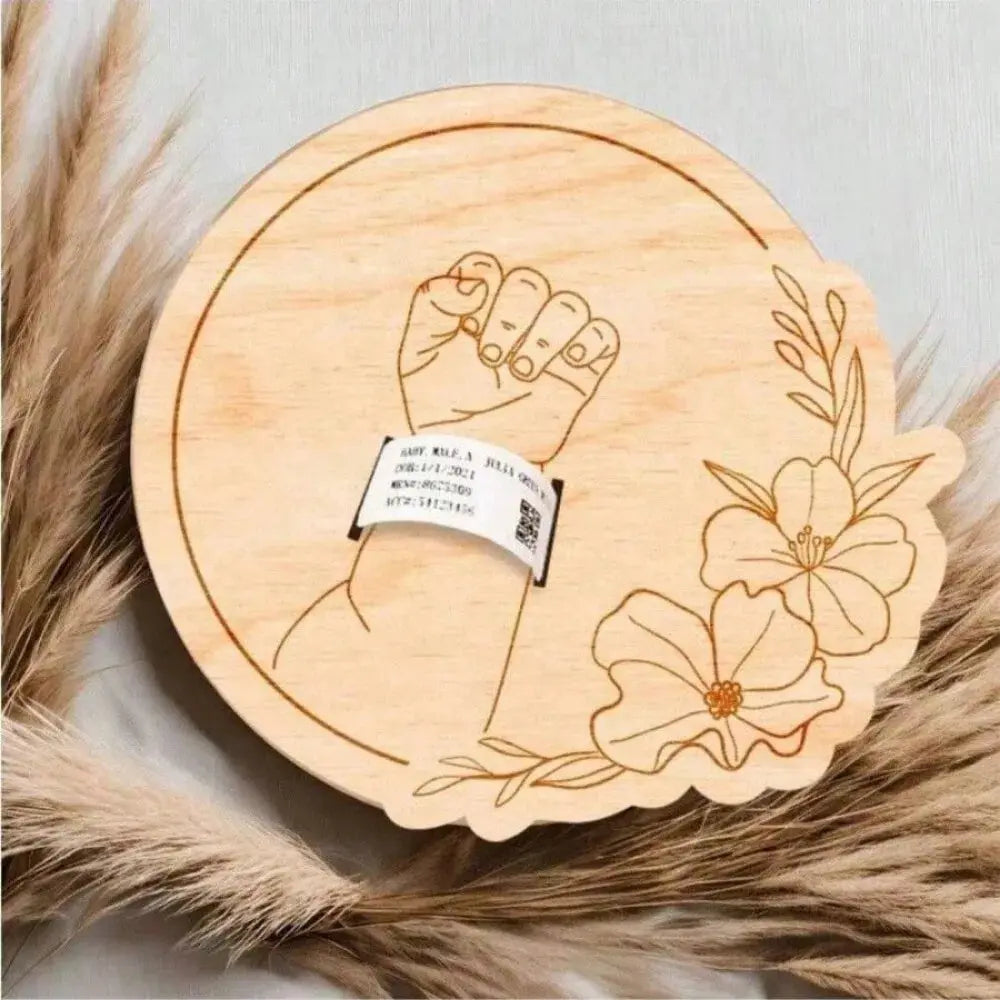 Wooden Baby Birth Bracelet Keepsake Plaque Engraved Disc Birth Sign Gift for New Parents Nova Trendz