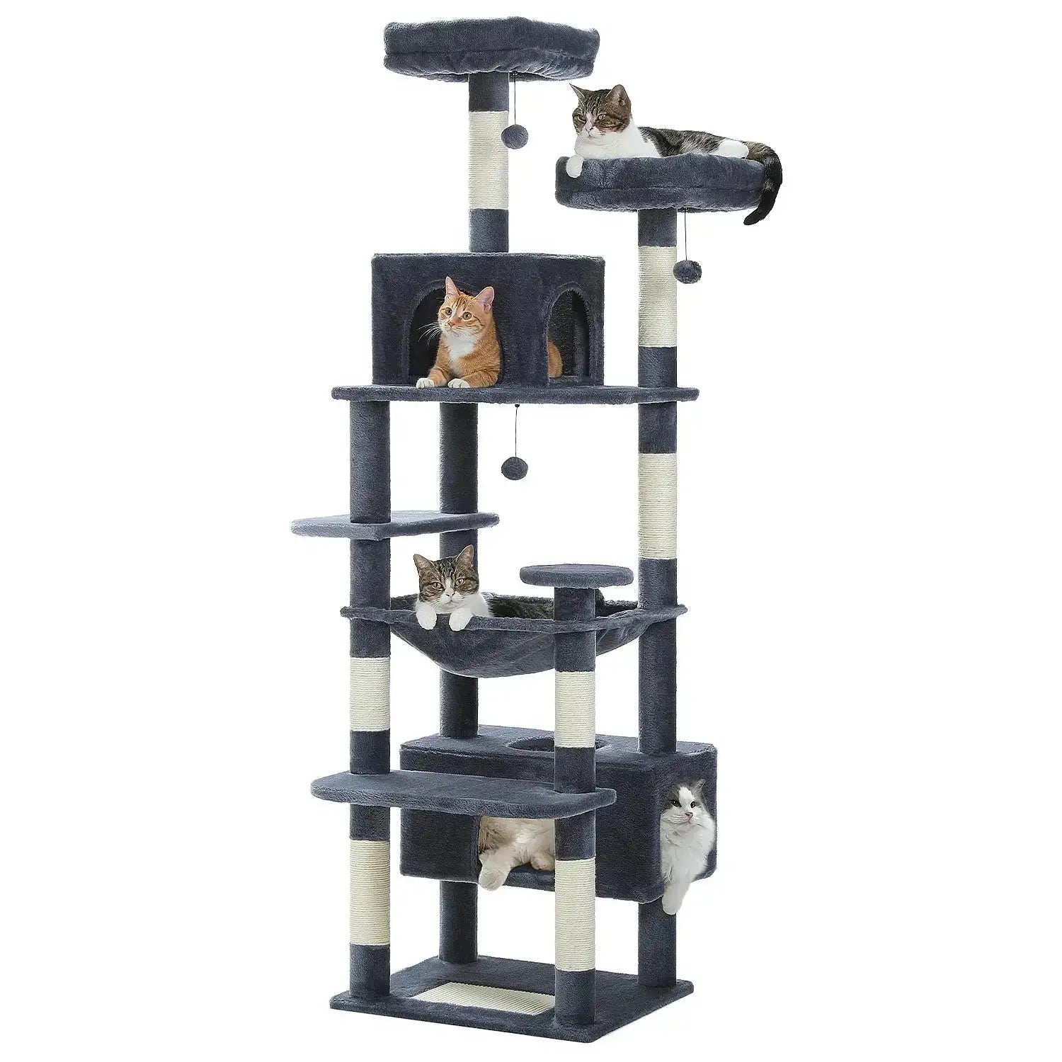 184cm Large Cat Tree and Tower for Indoor Cats With Sisal-Covered Scratching Posts Spacious Hammock Padded Perches and Condos Nova Trendz