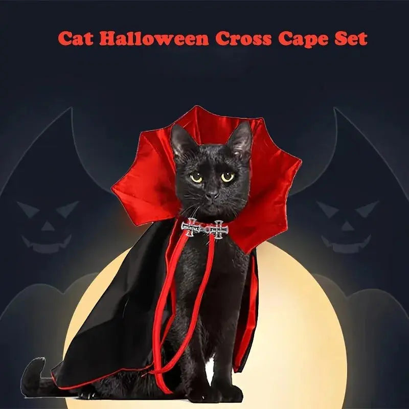 Spooky Halloween Vampire Couture for Cats Perfect Parties and Festivals Halloween Cloak Hat Festival Set Dress up pet clothes - Nova Trendz