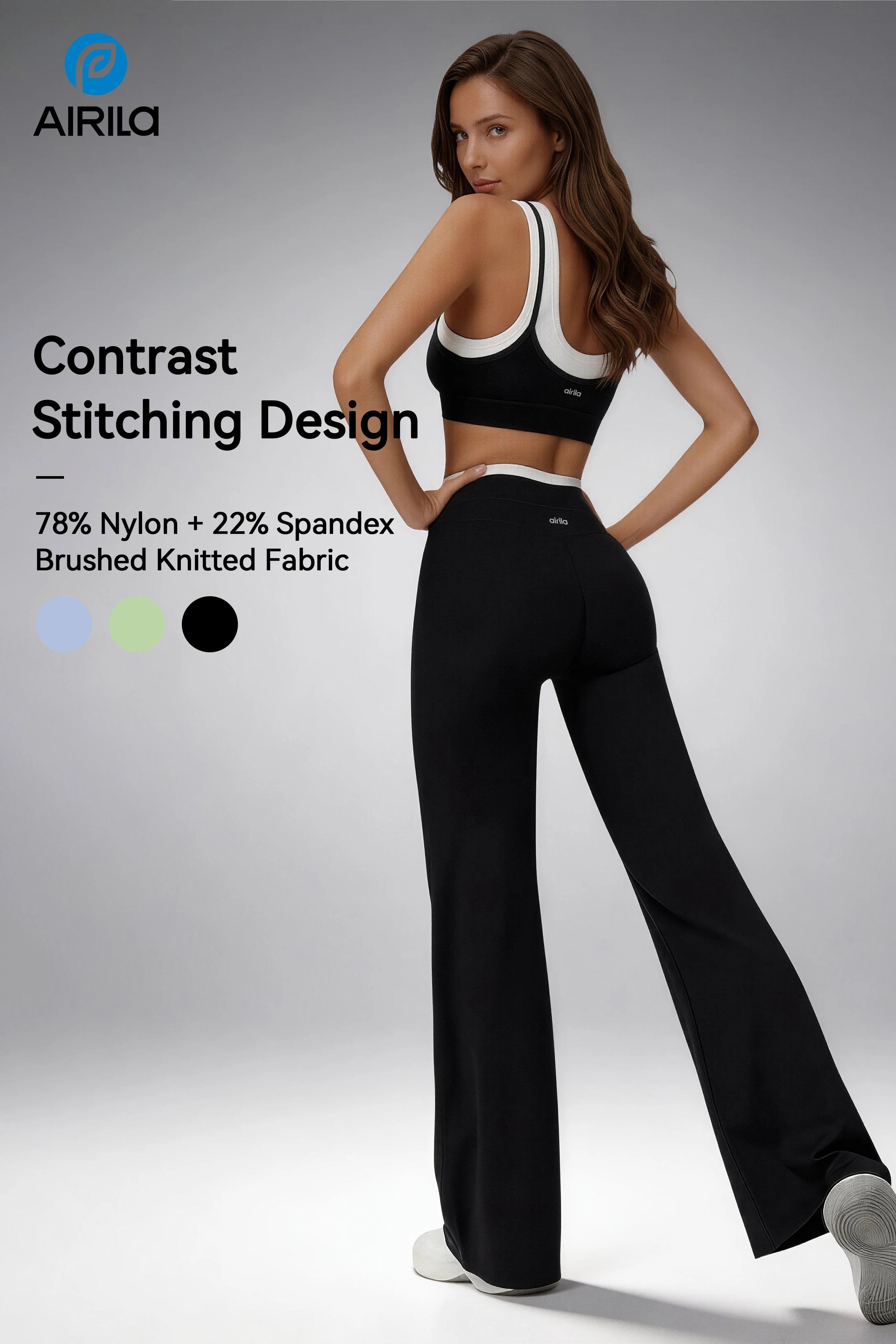 Airila Women's Yoga Set 2 Pcs Sportswear Color Blocked Tracksuit High Waist Flare Crop Top Athletic Gym & Daily Fitness Nova Trendz