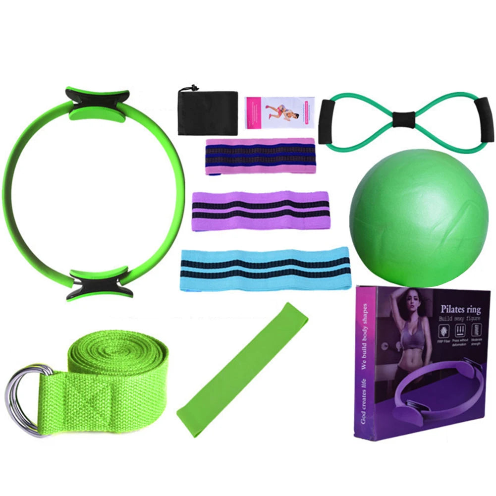 11PCS Pilates Loop Yoga Set 8 Resistance Band/Yoga Band Home Workout Pilates Ring Set Multifunctional Workout Set Yoga Equipment