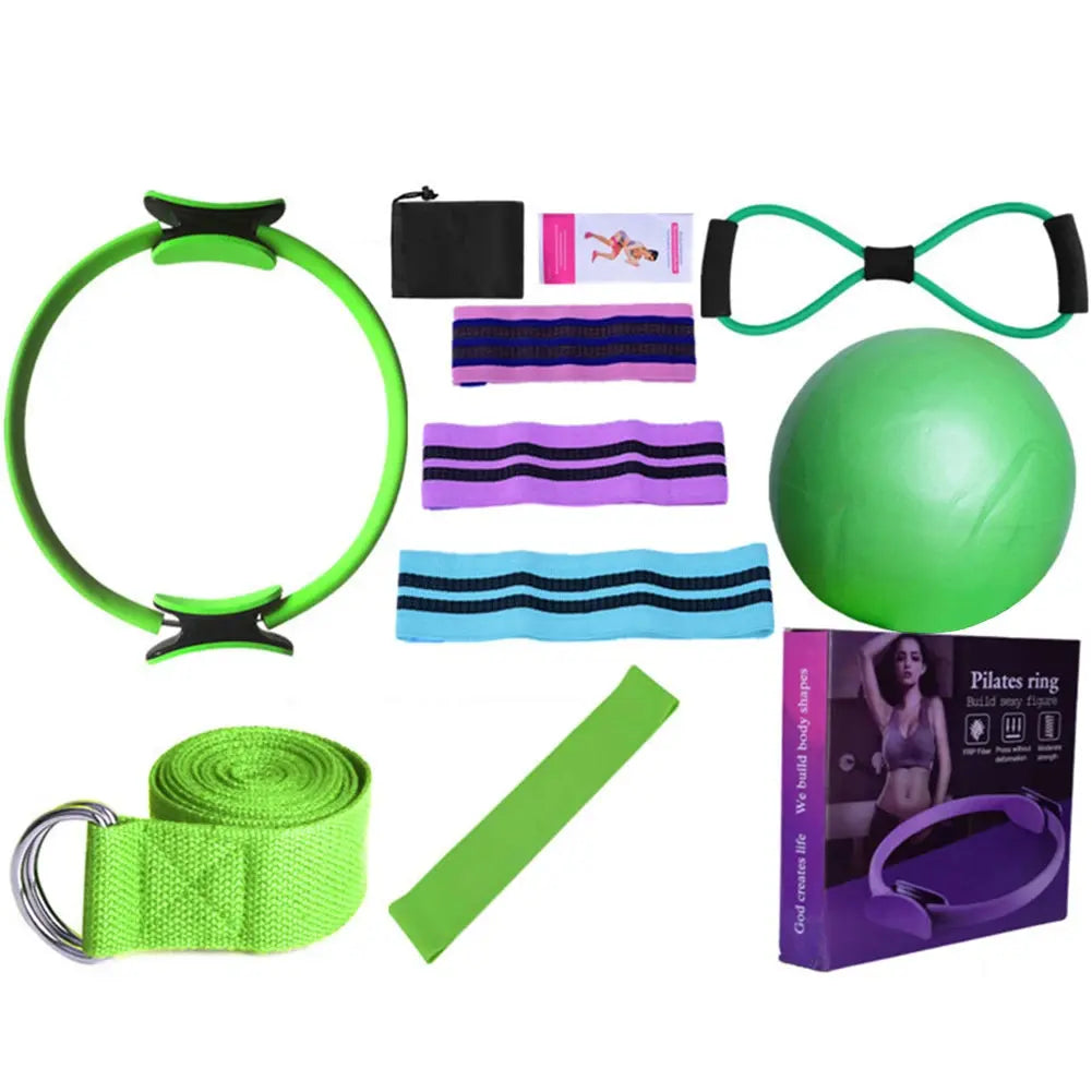11PCS Pilates Loop Yoga Set 8 Resistance Band/Yoga Band Home Workout Pilates Ring Set Multifunctional Workout Set Yoga Equipment Nova Trendz