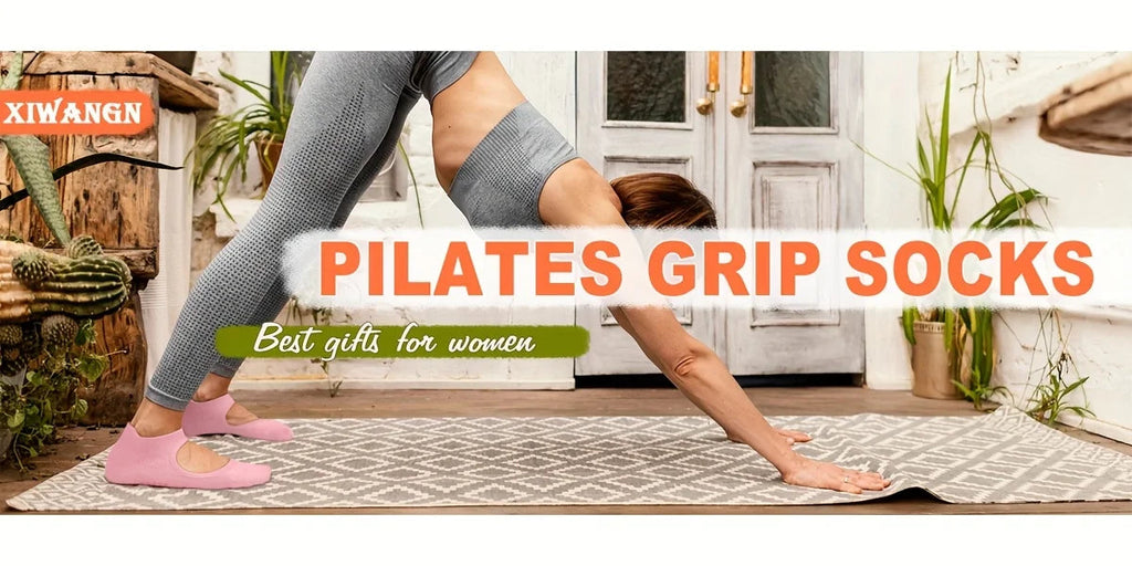 2 Pairs Non-Slip Pilates Socks for Women, Grippy Open-Top Yoga Socks, Breathable Barre Dance Athletic Socks Nova Trendz