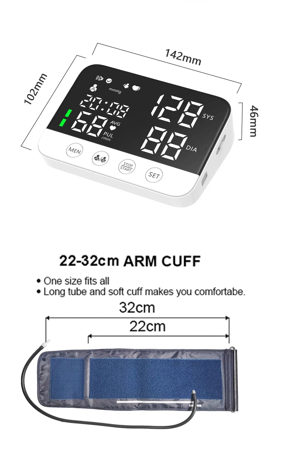 Blood Pressure Monitor Arm Cuff Tensiometer Tonometer Digital Voice Sphygmomanometer Electronic Medical BP Monitors Rechargeable Nova Trendz
