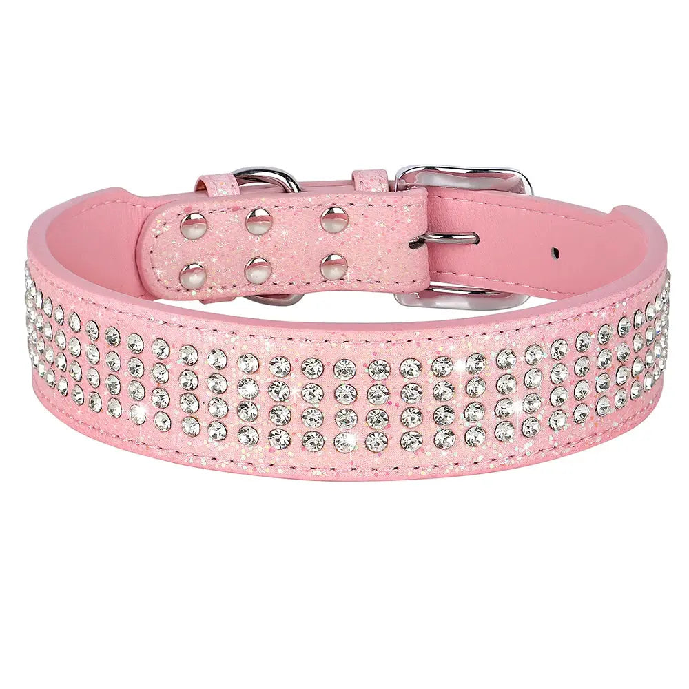 Bling Rhinestone Dog Collar Wide Leather Dogs Collars Glitter Diamond Pet Necklace Durable For Medium Large Dogs French Bulldog Nova Trendz