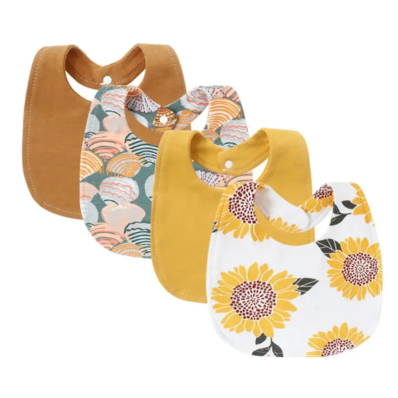4pcs/lot Baby Bibs Set Flower Animal Printed Burp Cloths Cotton Infant Feeding Swallow Towel Boys Girls Care Items Universal Nova Trendz