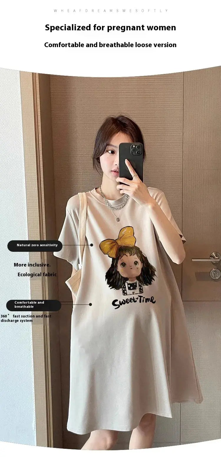 Maternity Summer Dress New Maternity Dress Fashionable Casual Sweet Age Reduction Loose Large Size Small T-Shirt Skirt Nova Trendz