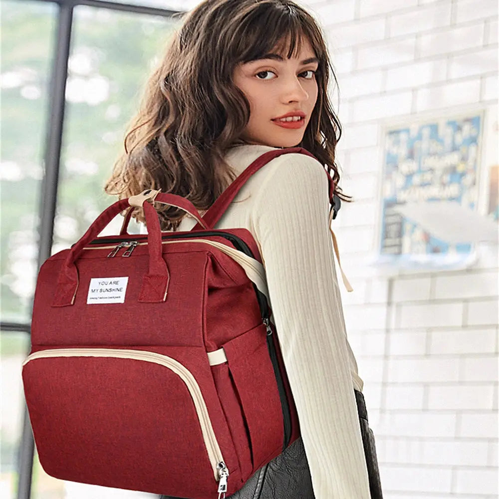 Foldable bed diaper bag with changing station insulated pocket and large capacity Multifunctional Double shoulder mommy bag Nova Trendz