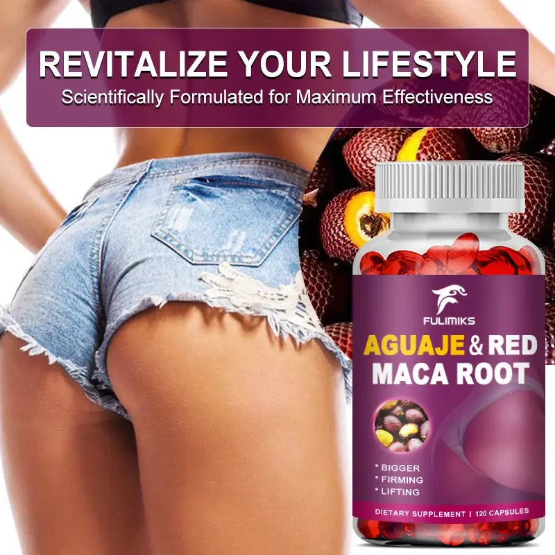Aguaje Supplement Red Maca Root Extract Capsules Enhances Curves, Firms, Sculpting, Supports Buttocks and Immune Health Nova Trendz