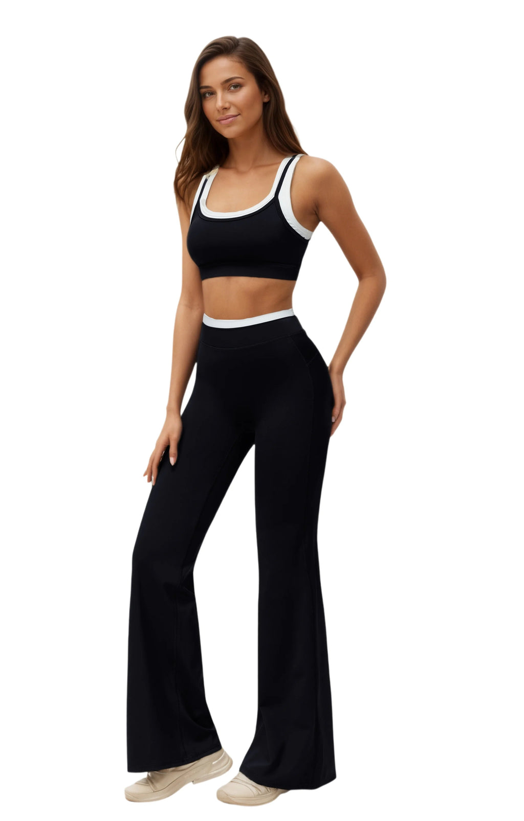 Airila Women's Yoga Set 2 Pcs Sportswear Color Blocked Tracksuit High Waist Flare Crop Top Athletic Gym & Daily Fitness Nova Trendz