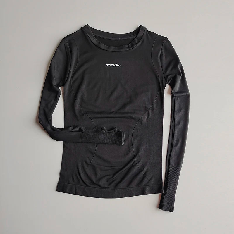Women's Gym Long Sleeve Top, Letter Graphic Workout Shirt, Quick Dry Compression Wear for Running & Yoga Nova Trendz