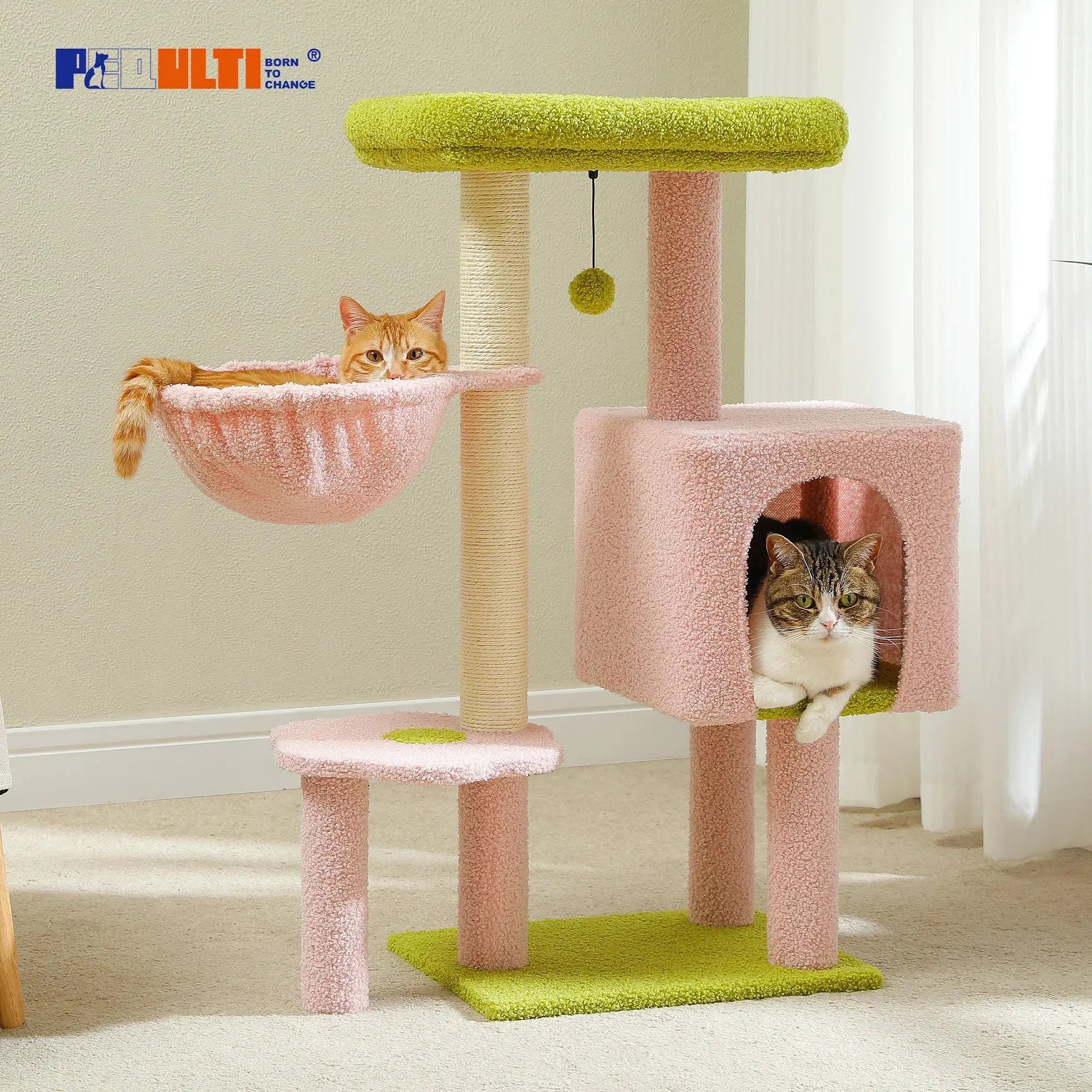 Cat Tree Cute Cat Tower with Padded Top Perch Comfy Hammock Private Condo Fully Scratching Post and Dangling Bell Ball Nova Trendz