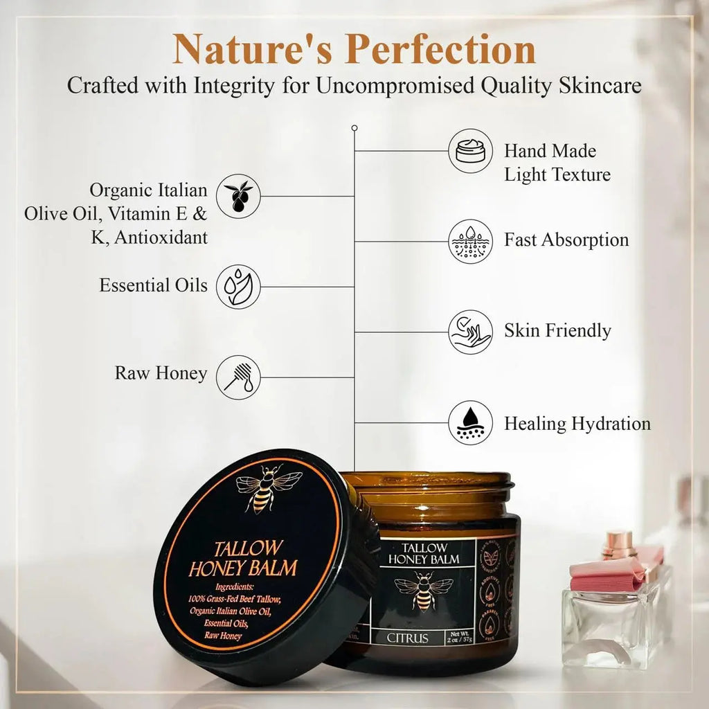 Organic Grass-Fed Beef Tallow Balm with Raw Honey - Moisturizing Cream for Soft, Smooth Skin - Handmade All-Natural Moisturizer Nova Trendz