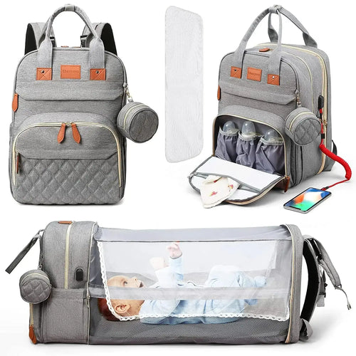 3 In 1 Diaper Bag Backpack Foldable Baby Bed Waterproof Travel Bag with USB Charge Diaper Bag Backpack with Changing Bed 3 types Nova Trendz